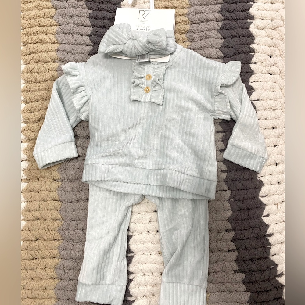 RZ BABY Rachel Zoe 3 Piece Set Velour 18M Blue NWT